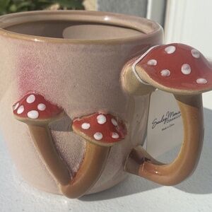 Sunday Morning Ceramics Mushroom Artisanal Mug Cup 3D Pink And Red - NWT